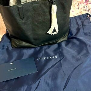 NWT cole haan black leather pinch tote